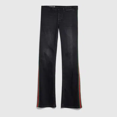 Gucci Cotton Denim Pants With Web In Black