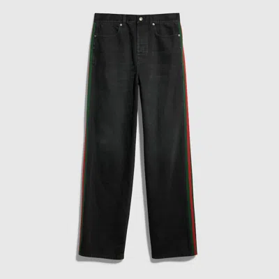 Gucci Cotton Denim Pants With Web Insert In Black