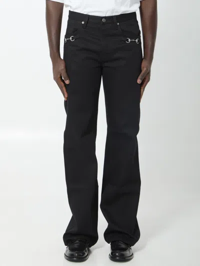 Gucci Cotton Denim Trousers With Horsebit Detail In Black