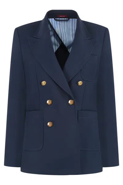 Gucci Cotton Double-breasted Blazer With Lapel Collar And Back Slit In Blue