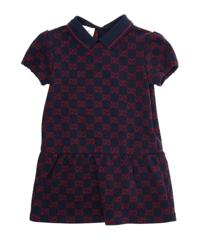 Gucci Kids' Cotton Dress Gg In Burgundy