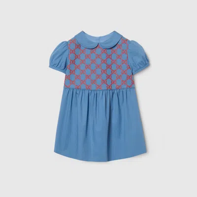 Gucci Babies' Cotton Dress With Embroidery In Blue