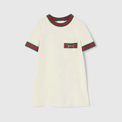 Gucci Kids' Cotton Dress With Horsebit In Neutral