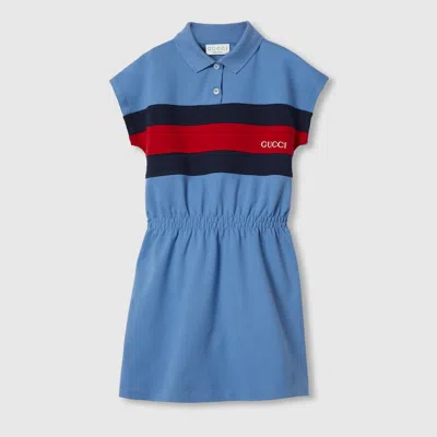 Gucci Kids' Cotton Dress With Web In Blue