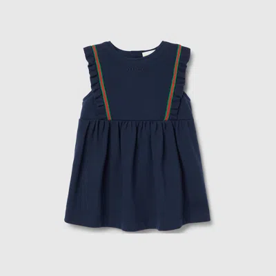 Gucci Babies' Cotton Dress With Web In Blue