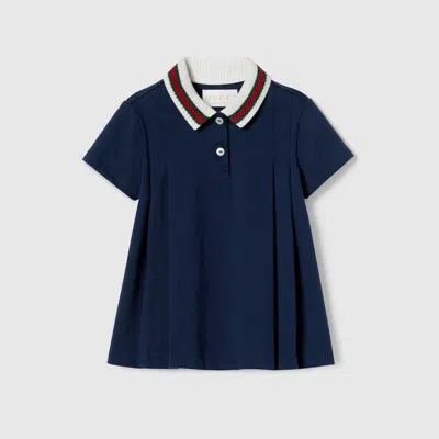 Gucci Babies' Cotton Dress With Web In Blue