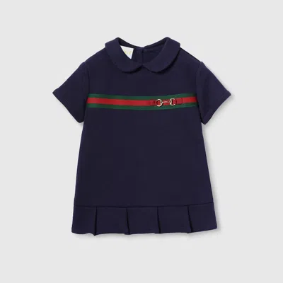 Gucci Blue Dress With Peter Pan Collar And Web Detail With Horsebit On The Front In Cotton Baby