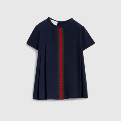 Gucci Babies' Cotton Dress With Web In Blue