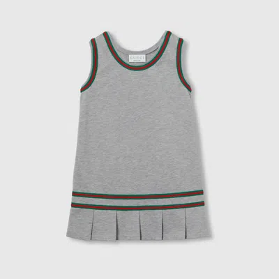 Gucci Kids' Cotton Dress With Web In Grey