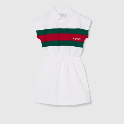 Gucci Kids' Cotton Dress With Web In White