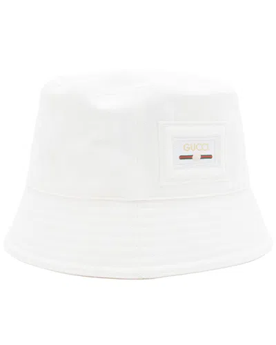 Gucci Cotton Embossed Logo Bucket Hat (authentic Pre-loved) In White