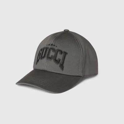 Gucci Cotton Embroidered Baseball Hat In Grey