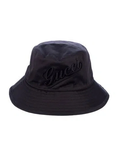 Pre-owned Gucci Cotton Embroidered  Bucket Hat In Black