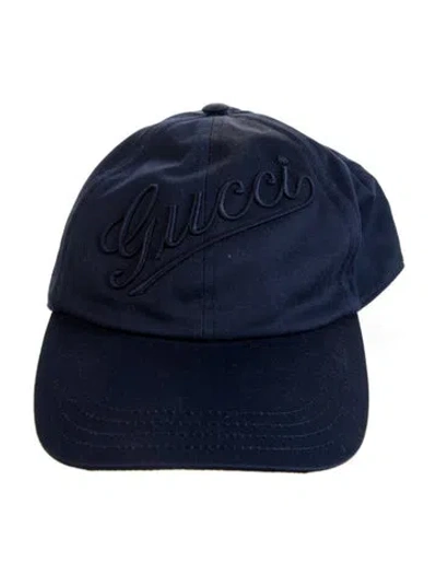 Pre-owned Gucci Cotton Embroidered Logo Baseball Cap W/tags In Blue