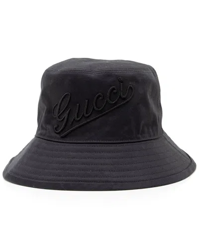 Gucci Cotton Embroidered Script Logo Bucket Hat - Size M (authentic Pre-loved) In Blue