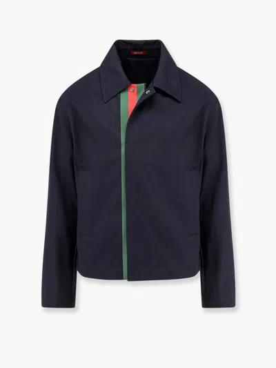 Gucci Cotton Gabardine Jacket With Embossed Logo In Black