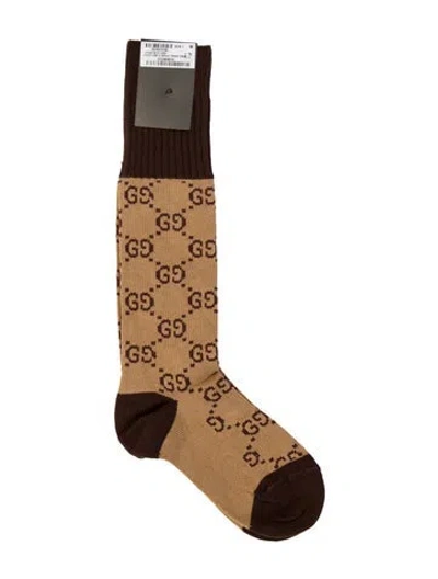 Pre-owned Gucci Cotton Gg Pattern Socks W/tags In Brown