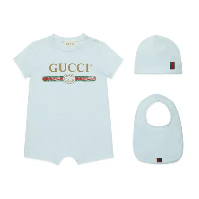 Gucci Baby Cotton Gift Set With  Logo In Blue
