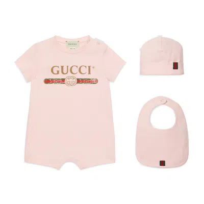 Gucci Baby Cotton Gift Set With  Logo In Pink