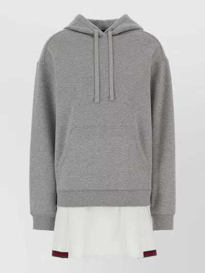 Gucci Cotton Hooded Sweatshirt Dress Layered Design In Gray