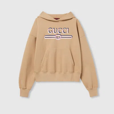 Gucci Cotton Hooded Sweatshirt With Print In Beige