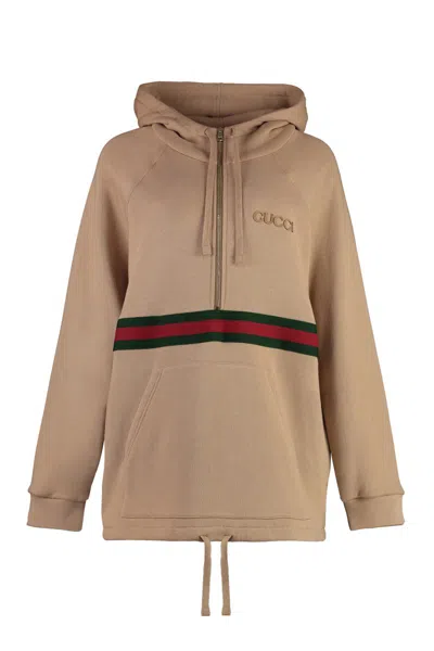 Gucci "web" Hoodie In Beige