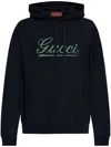 Gucci Blue Cotton Hoodie With Contrasting Logo In Black