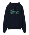 Gucci Blue Cotton Hoodie With Contrasting Logo In Blue