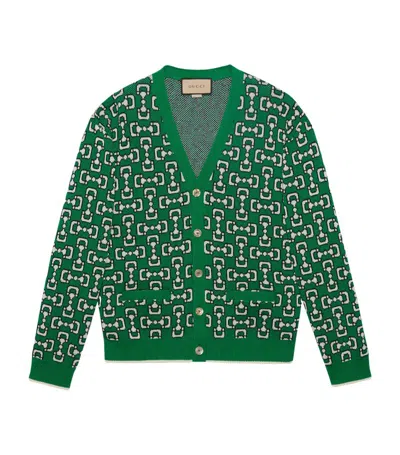 Gucci Horsebit Cotton Piquet Cardigan In Green