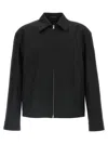 Gucci Men Black Jacket With Classic Collar And Web Motif On The Waist In Cotton Man In Black