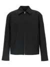 Gucci Men Black Jacket With Classic Collar And Web Motif On The Waist In Cotton Man In Black