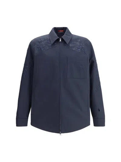 Gucci Cotton Jacket With Embroidery In Blue
