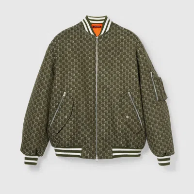 Gucci Cotton Jacquard Jacket With Gg Shadow In Green