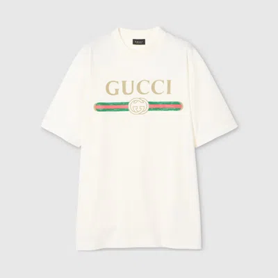 Gucci Cotton Jersey And Silk T-shirt With Print In White