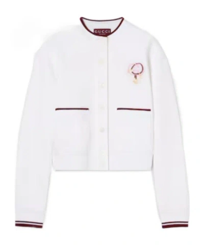 Gucci Cardigan Aus Baumwolljersey Mit Stickerei In White
