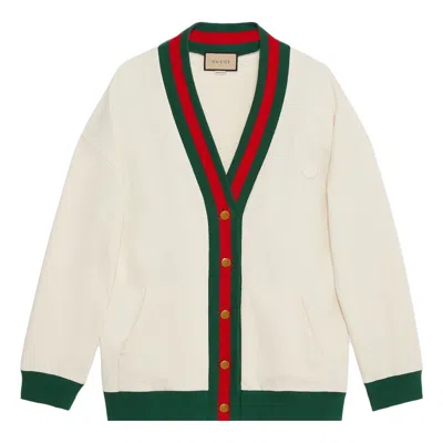 Gucci Cotton Jersey Cardigan With Web 'off White'