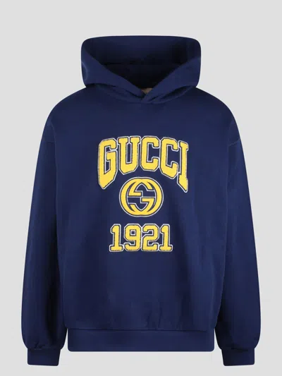Gucci Cotton Jersey Hooded Sweatshirt In Blue