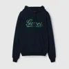Gucci Blue Cotton Hoodie With Contrasting Logo In Blue