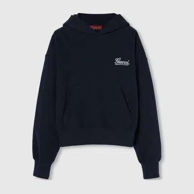 Gucci Cotton Jersey Hooded Sweatshirt In Blue