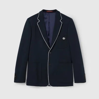 Gucci Cotton Jersey Jacket With Embroidery In Blue