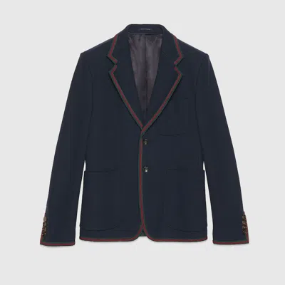 Gucci Cotton Jersey Jacket With Web In Blue