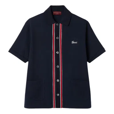 Gucci Cotton Jersey Polo Shirt 'navy Blue' In Black