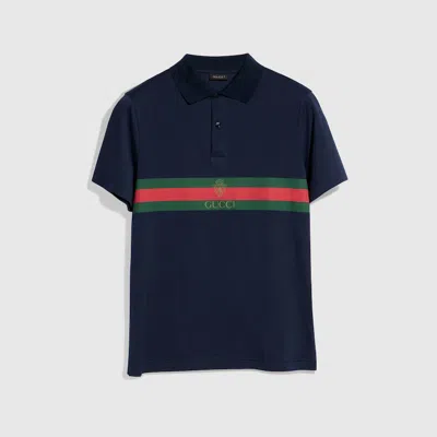 Gucci Cotton Jersey Polo Shirt With Web In Blue