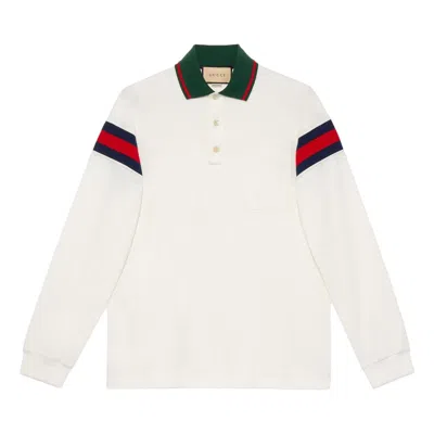 Gucci Cotton Jersey Polo Shirt With Web 'white' In Multi