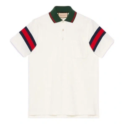 GUCCI GUCCI COTTON JERSEY POLO WITH WEB 'WHITE'