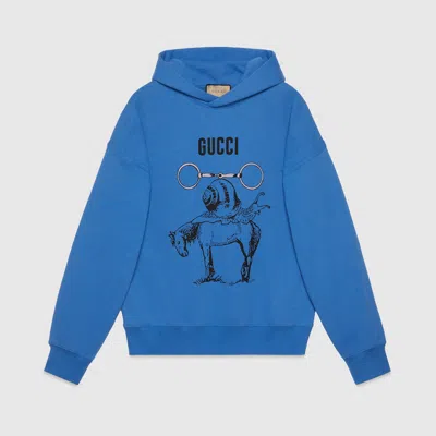 Gucci Cotton Jersey Printed Sweatshirt In Blue
