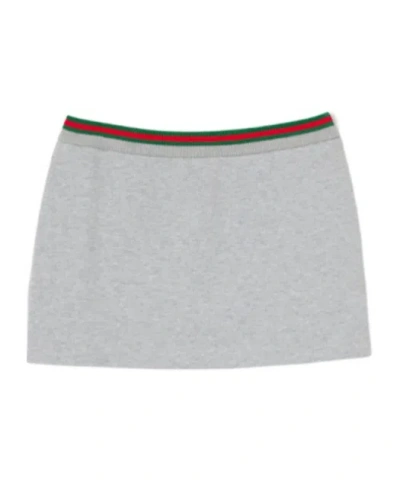 Gucci Cotton Jersey Skirt With Web In Gray