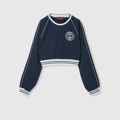 Gucci Cotton Jersey Sweatshirt With Embroidery In Blue