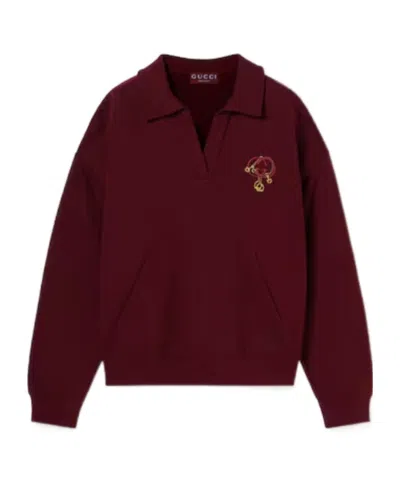 Gucci Cotton Jersey Sweatshirt With Embroidery In Burgundy