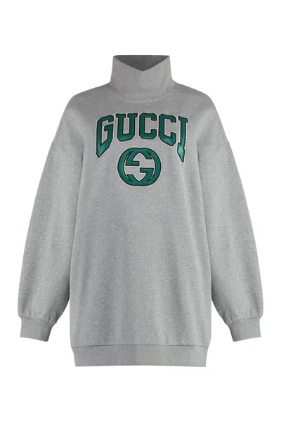 Gucci Cotton Jersey Sweatshirt With Embroidery In Gray